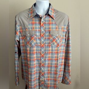 ROWEL Performance Western Shirt - Orange Check Dove Gray - Pearl Snap 

Men’s L